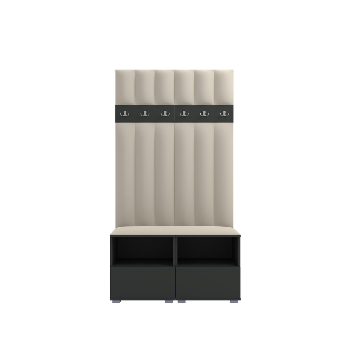 GEPOLSTERT Garderoben-Set Nela III LUX (Farbe Graphit + Stoff Trinity 01) - Silberfarben/Creme, Holz/Holzwerkstoff (100/187/40cm) - Ravio