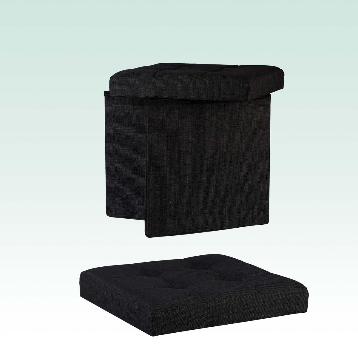 SITZHOCKER Schwarz Leinen faltbar Stauraum - Schwarz, Holzwerkstoff/Textil (38/38/38cm) - Relaxdays