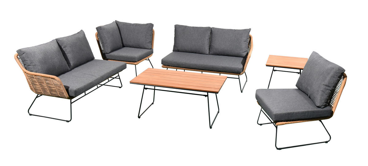 GARTENLOUNGE-SET Monaco Grau Polyrattan für 6 Personen - Grau, Kunststoff - Green Spirit