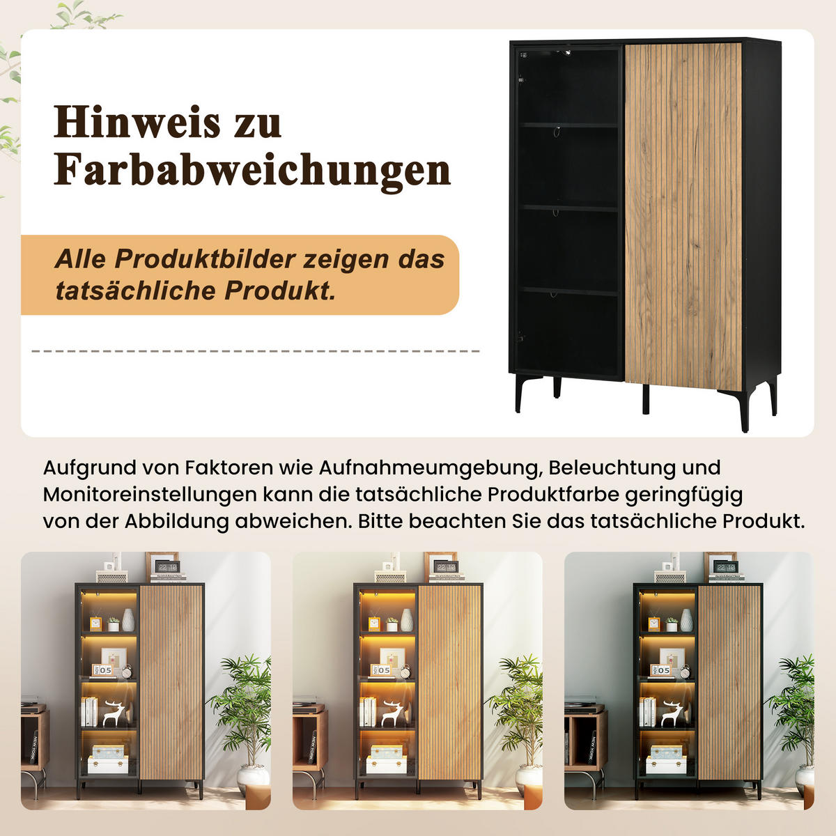 VITRINE 90×40×135cm Schwarz mit 2 Türen und Glastür - Schwarz/Naturfarben, Holzwerkstoff (90/135/40cm) - FLIEKS
