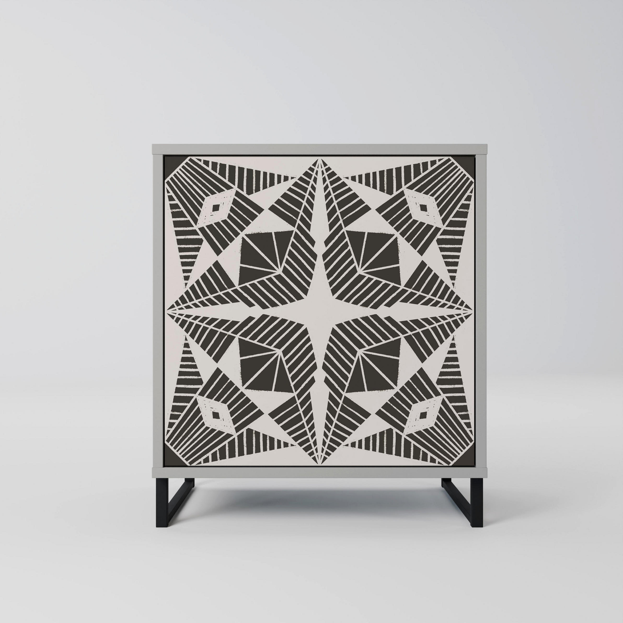 SIDEBOARD MONOCHROME NEXUS, Grau, 57,5x42x67,5 cm, Schwarze Metall-Rahmenfüße - Multicolor/Schwarz, Holzwerkstoff/Metall (57.5/67.5/42cm) - SpaceRebels
