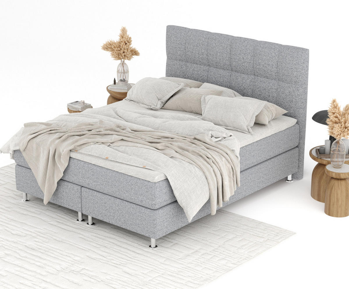 BOXSPRINGBETT Elisio Grau 180/200 cm mit Latex-Topper - Silberfarben/Grau, Holz/Holzwerkstoff (180/200cm) - Maison de Reve