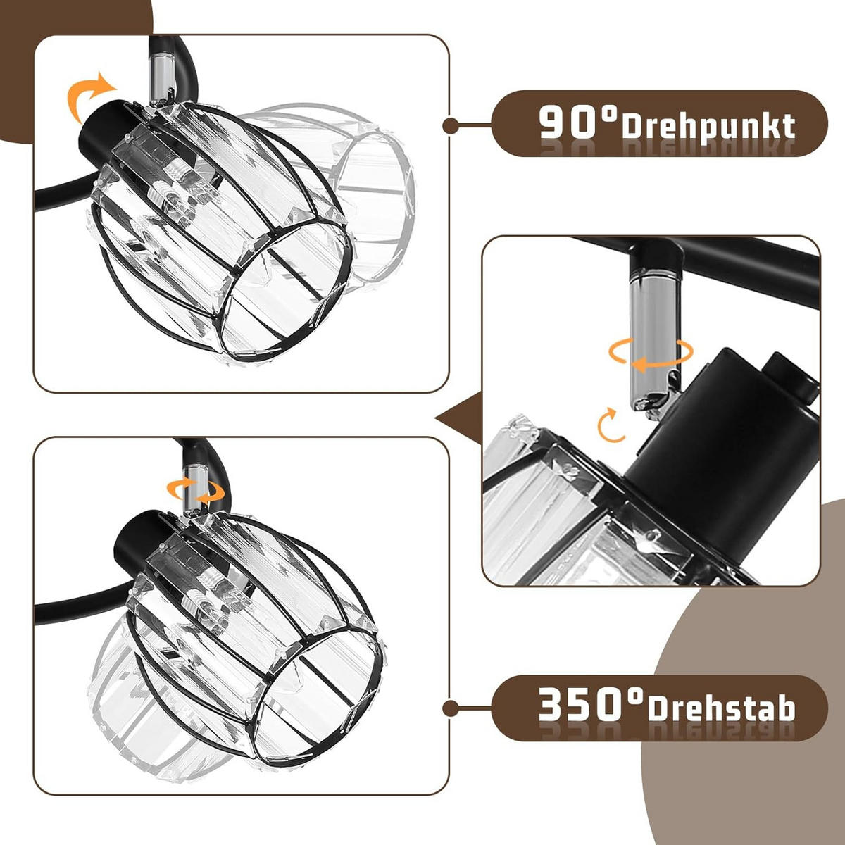 DECKENSTRAHLER Glühla 21/21/26 cm - Schwarz, Glas (26/21/21cm) - ZMH