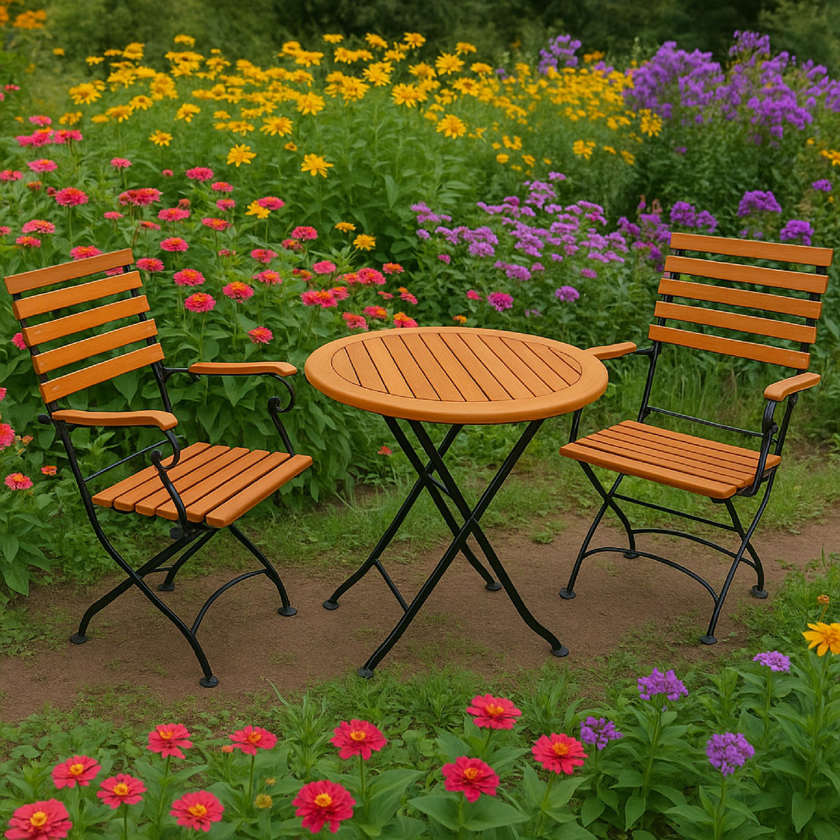 GARTENESSGRUPPE Bad Belzig - 3-teilig (2x Armlehnensessel, 1x Tisch 75x75cm), Gestell Flachstahl schwarz, Latten Eukalyptusholz, - Schwarz, Metall - TPFGarden