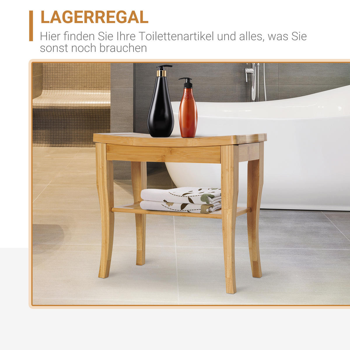 DUSCHHOCKER DE-10530 mit Ablage & Bambus Natur - Naturfarben, Naturmaterialien (26/44.5/47.5cm) - ComfortXL