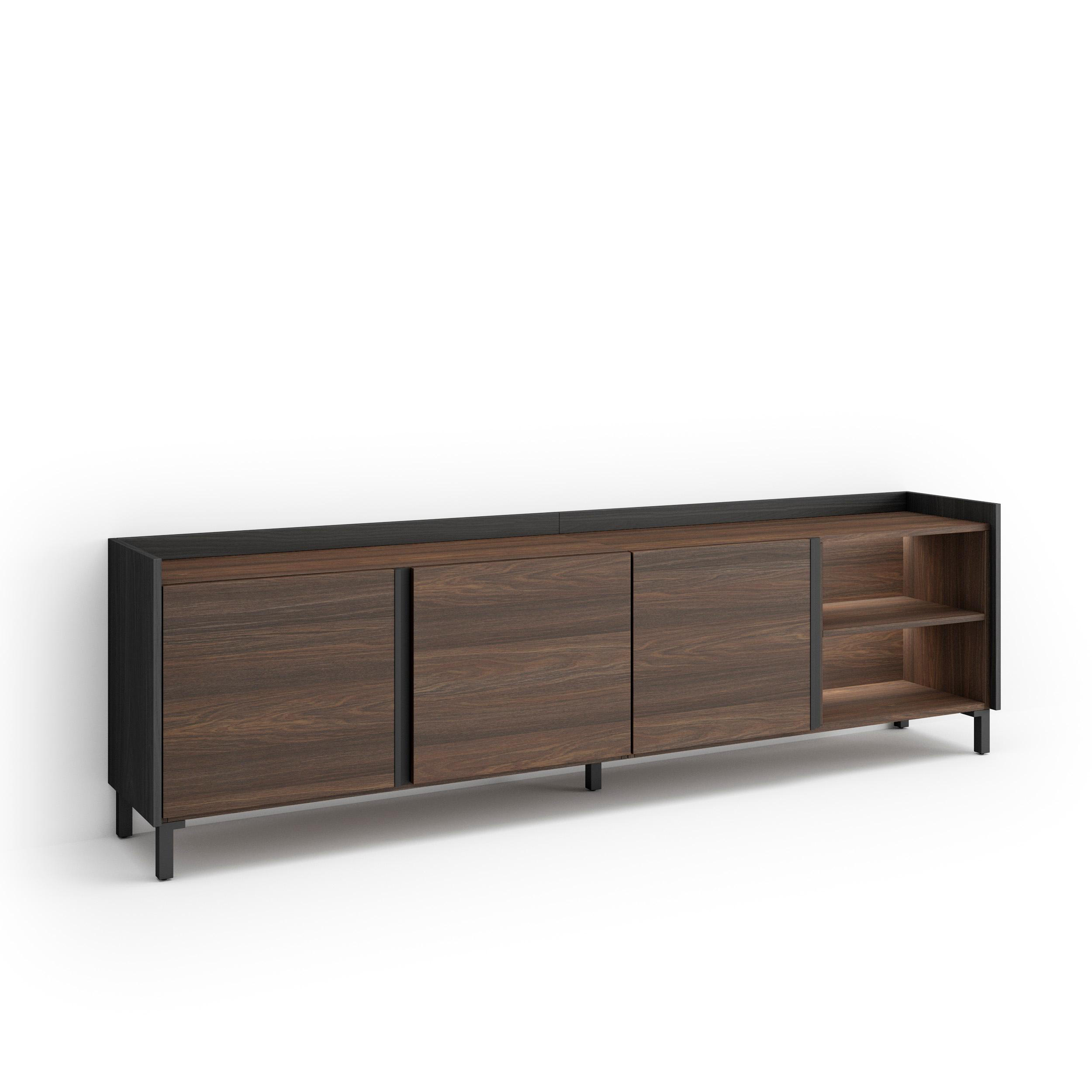 LOWBOARD, Dunkler Eiche und Schwarz, 207/35/61cm, mit Beinen - Dunkelbraun, Holzwerkstoff (207/61/35cm) - Skraut Home