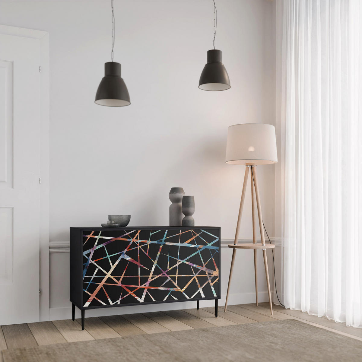 SIDEBOARD POLYGON VERVE, Eicheneffekt, 111x42x77,5 cm, 2 Türen - Eichefarben/Buchefarben, Holzwerkstoff/Buchenholz (111/77.5/42cm) - SpaceRebels