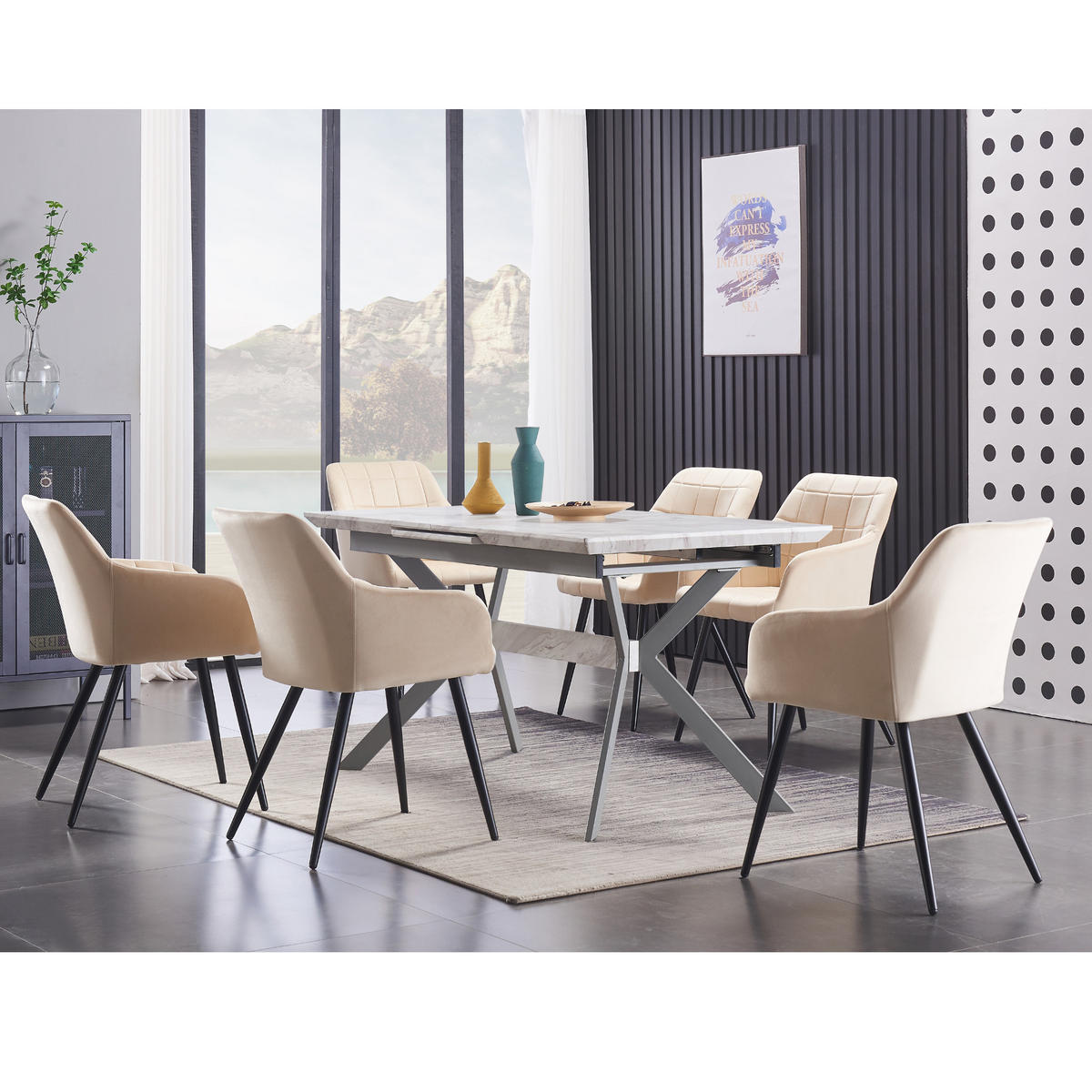 STUHL 4er-Set Samtcreme - Weiß, Metall (55/82/59cm) - Life Interiors