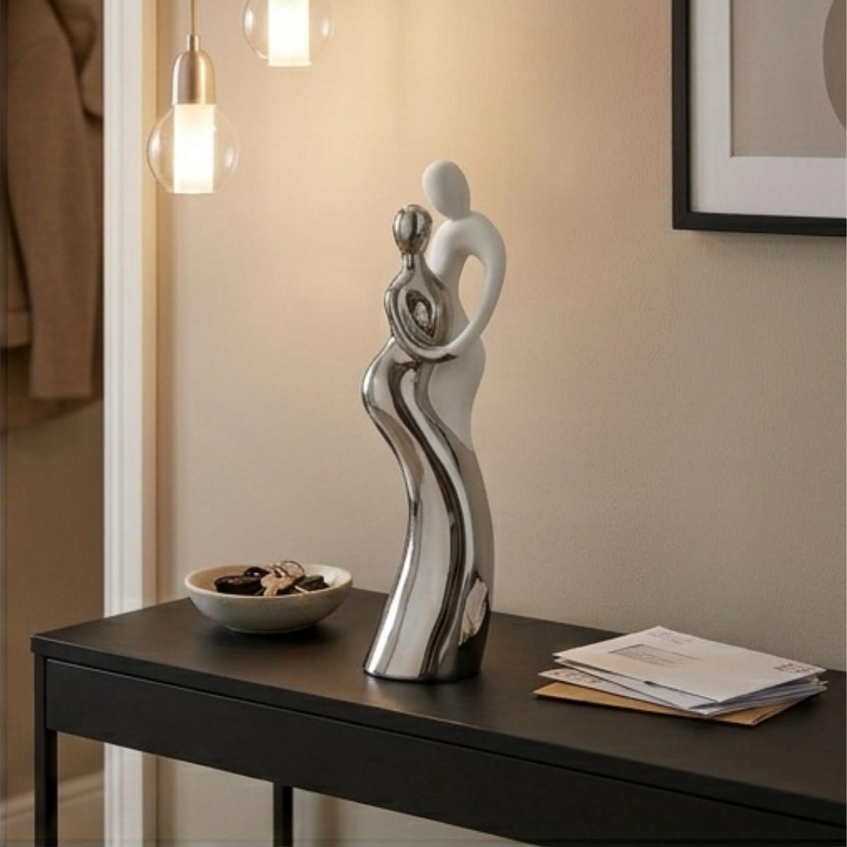 SKULPTUR Paar Platin Weiß 46 cm - Weiß/Nickelfarben, Keramik (12/46/15cm) - Gilde