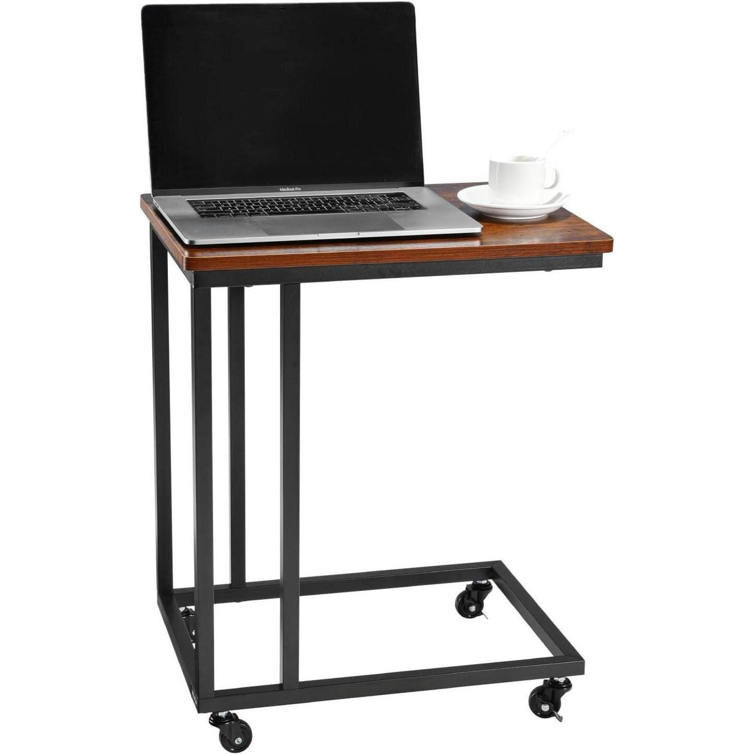 BEISTELLTISCH C-förmig rollbar Braun und Schwarz 500 x 350 x 605 mm - Braun, Holzwerkstoff (35/50/60.5cm)