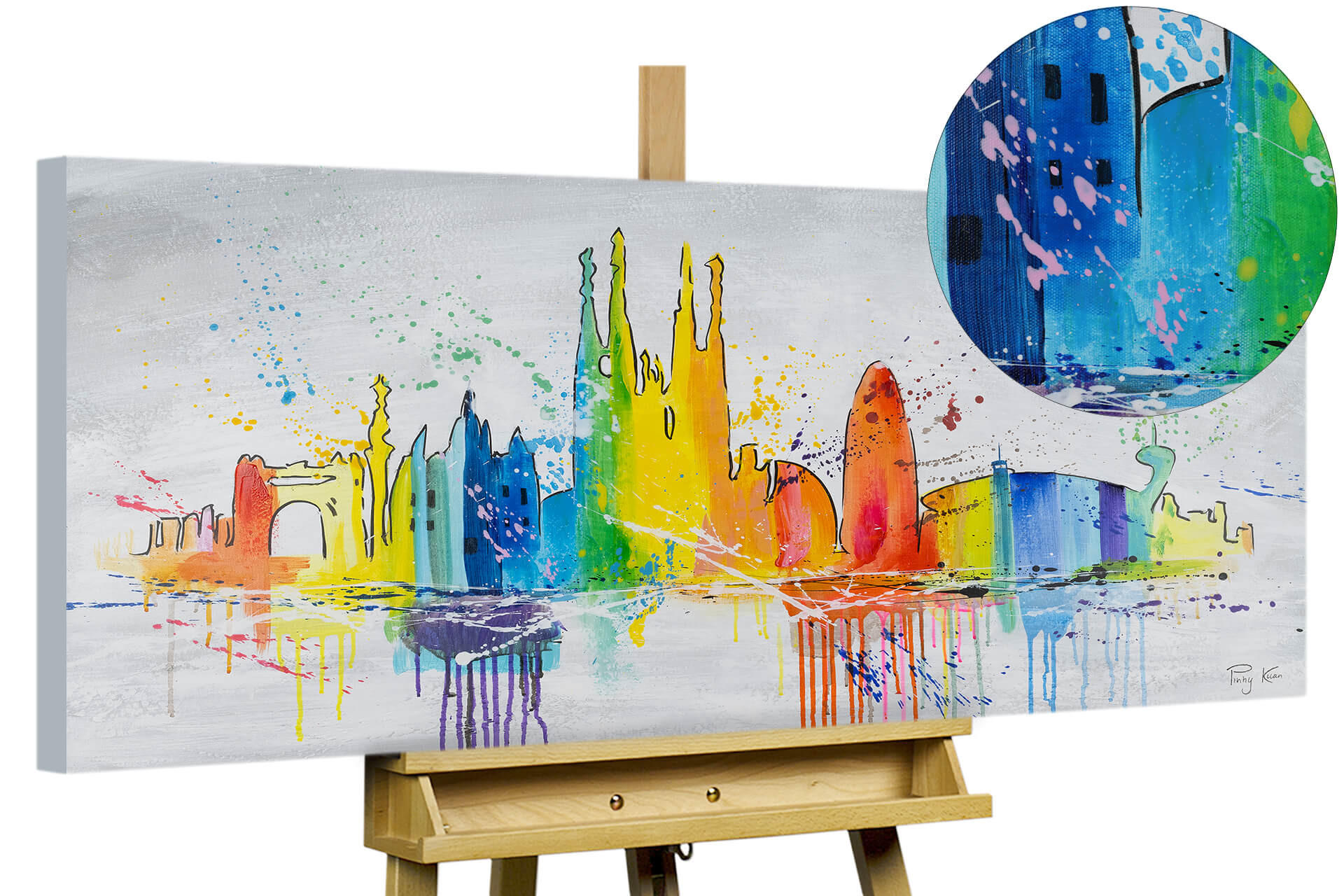 ACRYLBILD HANDGEMALT 120/60 cm - Blau/Gelb, Holz/Textil (120/60cm) - KUNSTLOFT