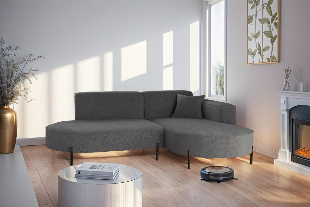 ECKSOFA Valencia Xs - Dunkelgrau, Holzwerkstoff/Textil (236/165cm) - Fun Möbel