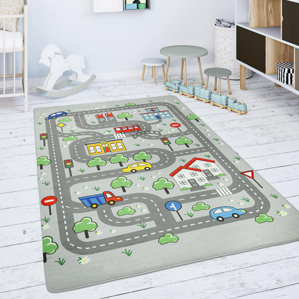 KINDERTEPPICH Waschbar, mit Straßen-Motiv, Grau, 155 x 230 cm - Grau, Textil (155/230cm) - KADIMA DESIGN