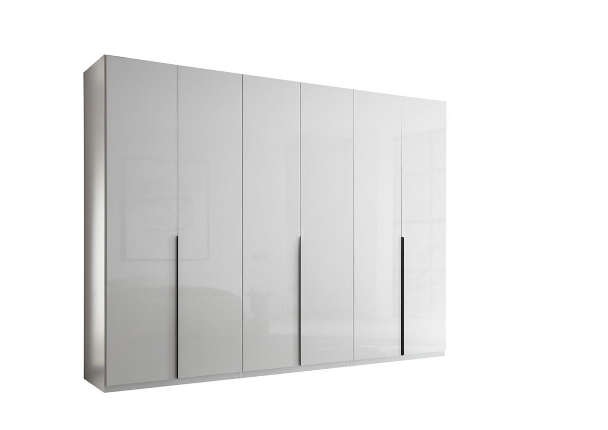 DREHTÜRENSCHRANK Camoleo mit Weiß Hochglanz 6 türiger Kleiderschrank mit Hoteleinteilung und Schubkästen - Weiß/Grau, Holzwerkstoff (302/225/58cm)