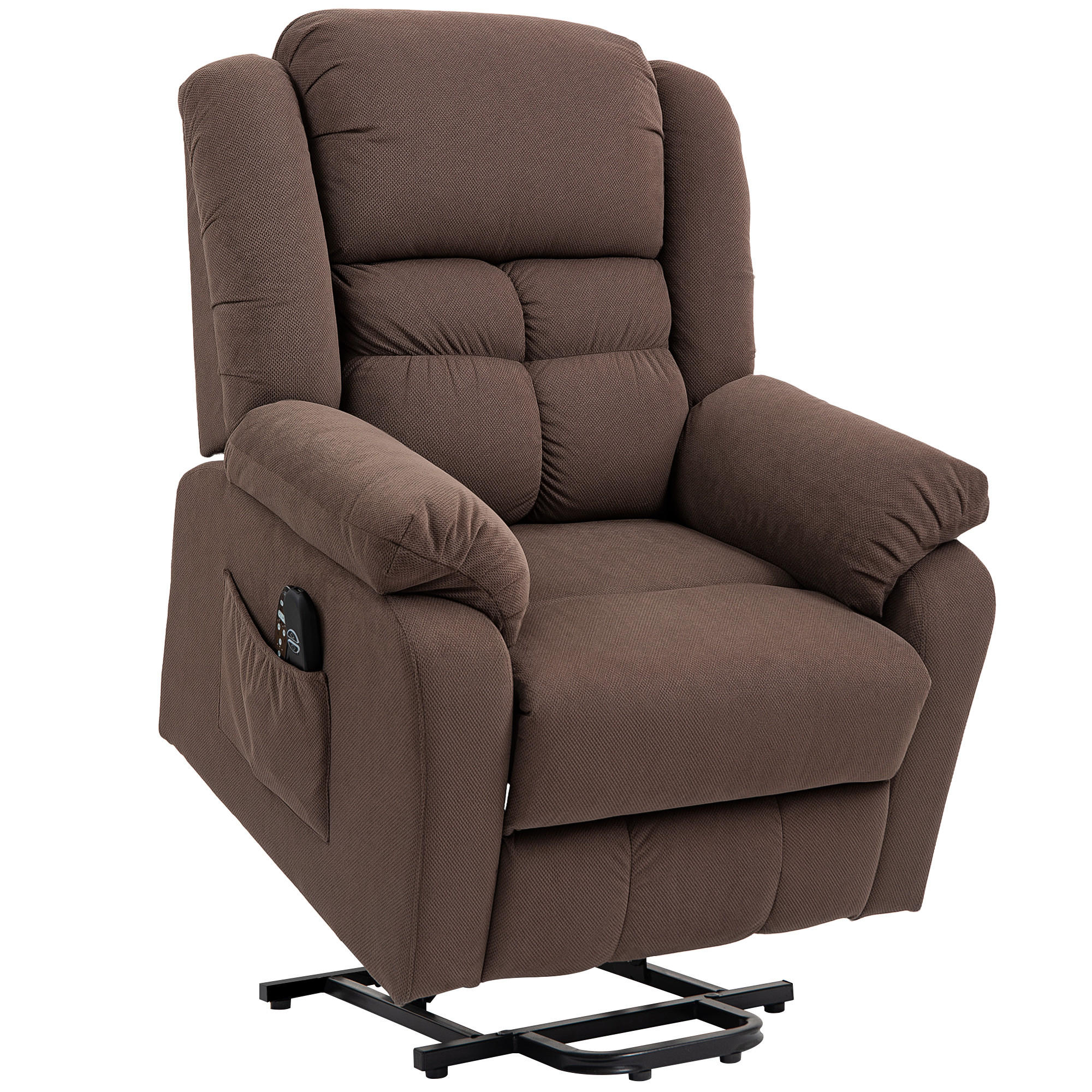 RELAXSESSEL, Fernsehsessel mit Aufstehhilfe, Liege-, Massage- und Heizfunktion - Dunkelbraun/Schwarz, Textil/Metall (92/104/102cm) - HOMCOM