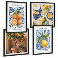 BILDER SET 4er Set - 50x50 cm & 40x60 cm Schwarzer Rahmen - Illustrationen von Zitrusfrüchten - Schwarz, Kunststoff (50/50cm) - TULUP