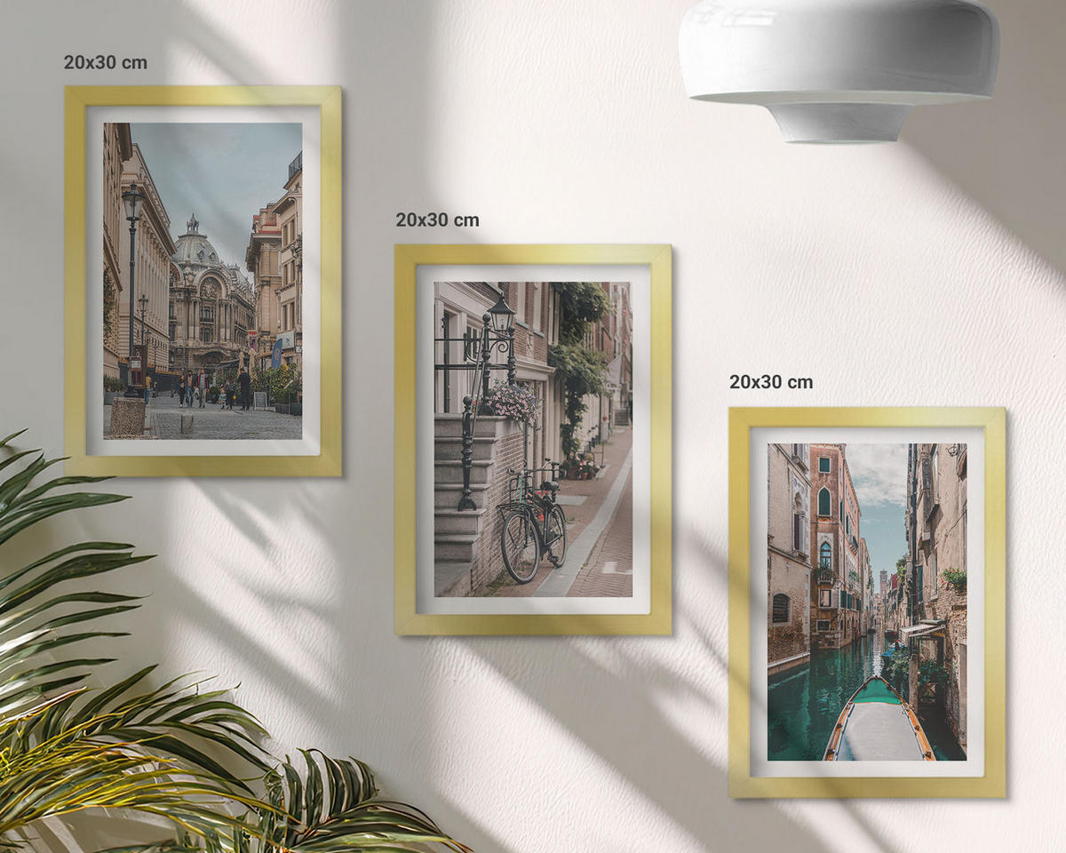 WANDBILDER 3er Set - 20x30 cm Goldrahmen - Venedigs Wasserstraßen - Goldfarben, Kunststoff (20/30cm) - ArtPrintCave
