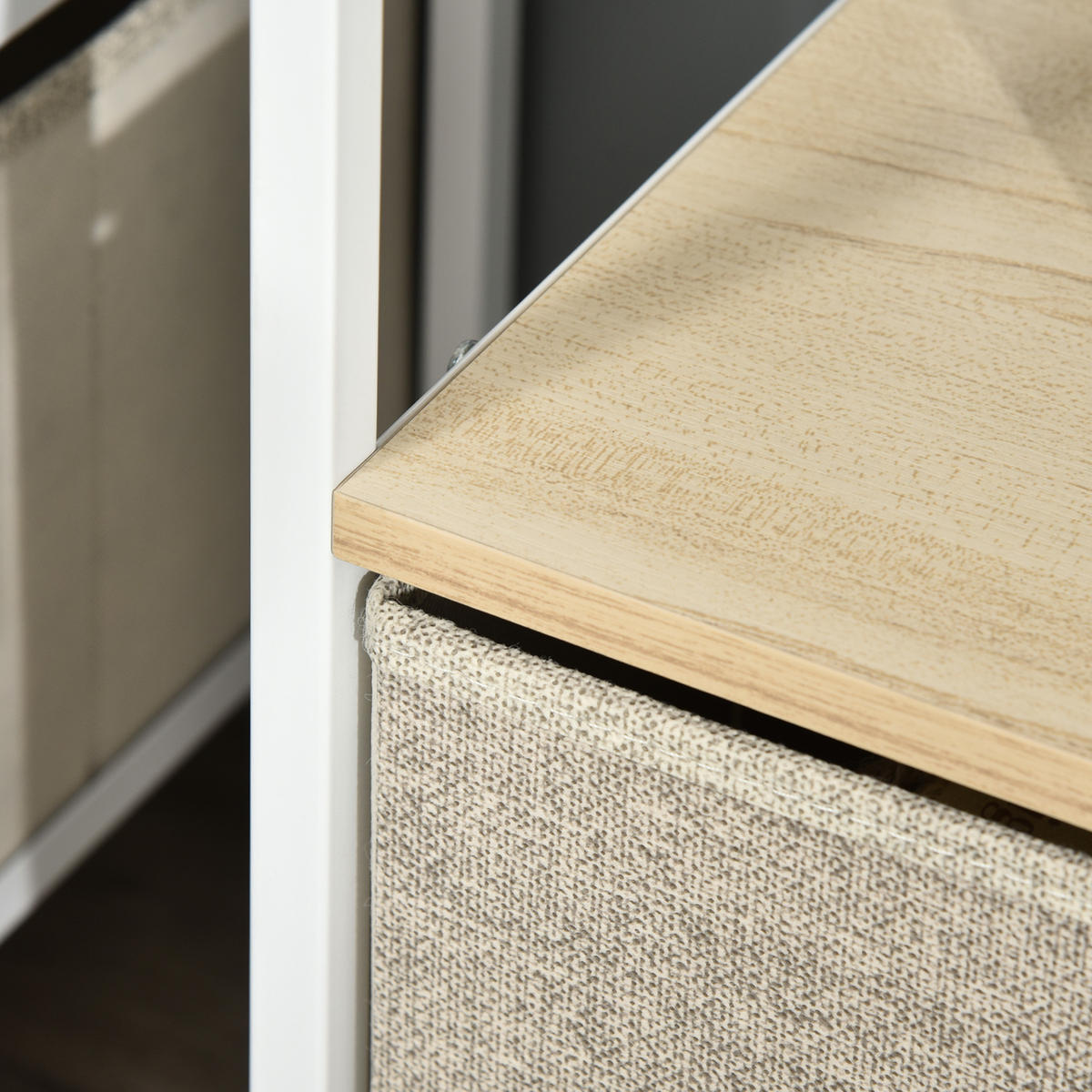 TV-LOWBOARD Naturfarben/Weiß/Grau 98/29/56 cm, 2 Stoffschubladen, Metallgestell - Hellgrau, Holzwerkstoff (98/56/29cm) - PANGIVO