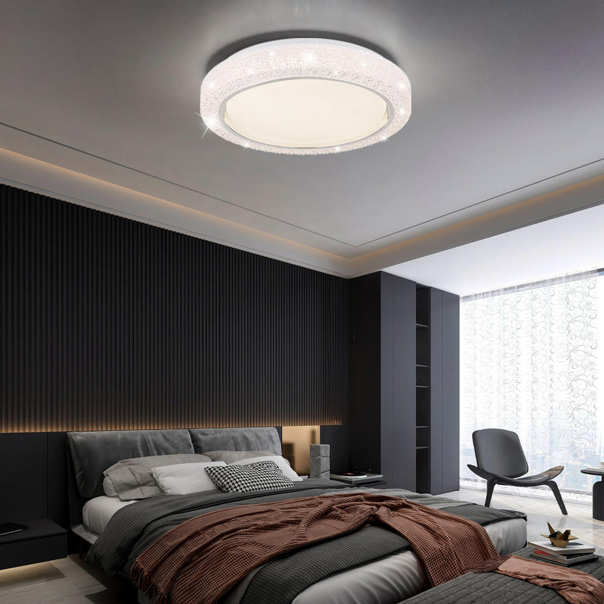 LED DECKENLEUCHTE LIAMI Weiß Kristalloptik - Weiß, Metall (40/40/8cm) - Globo Lighting