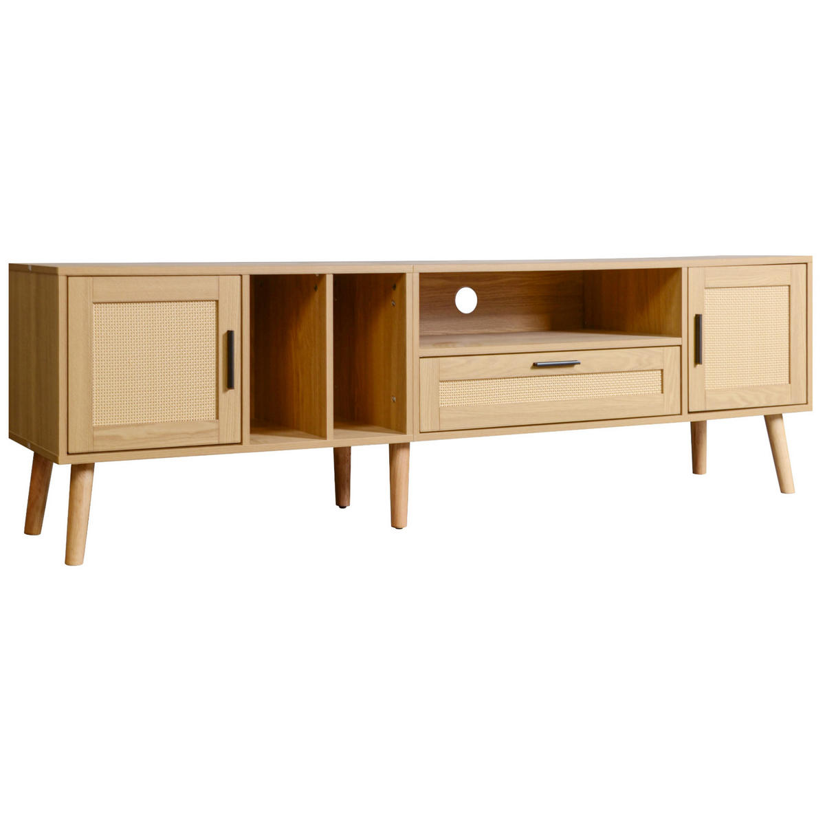 TV-LOWBOARD aus Spanplatte 180x40x54 cm Eiche mit Rattan-Akzenten, 2 Türen und Schublade - Eichefarben, Holzwerkstoff (180/54/40cm) - IVMEU