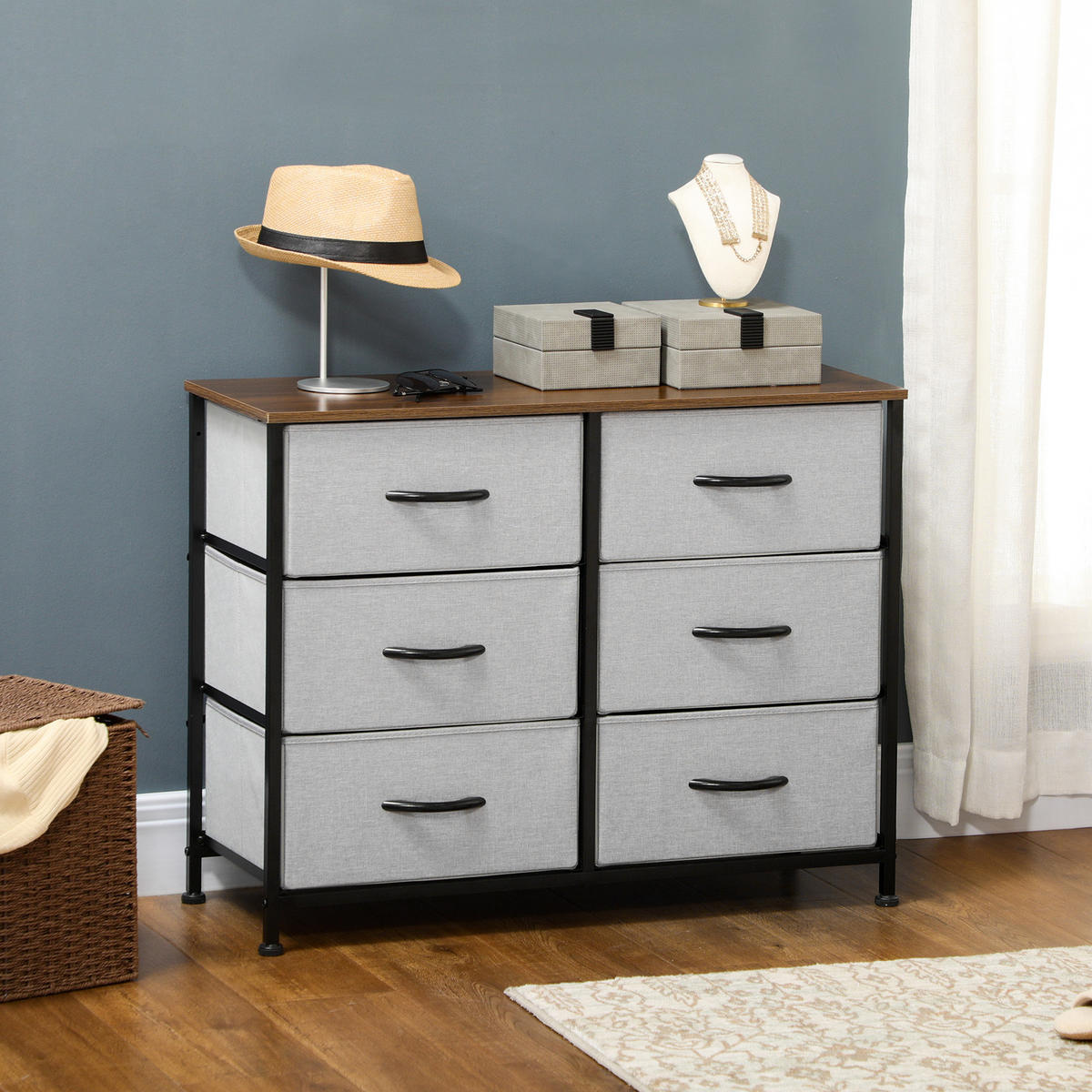 KOMMODE Sideboard, Griff, Grau - Grau, Textil (30/62.5/80cm) - HOMCOM