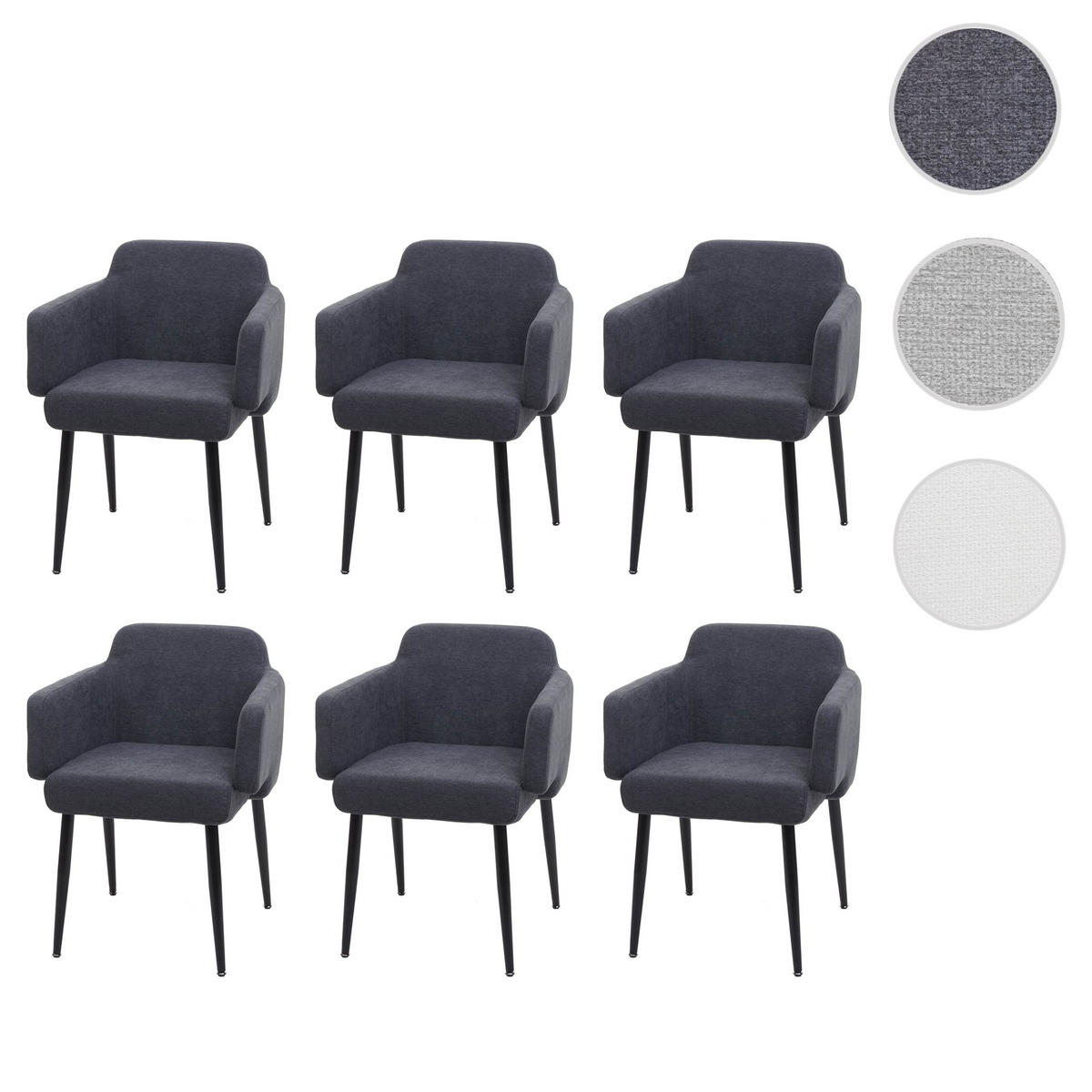 ESSZIMMERSTUHL 6er-Set 77x57x56cm Sitzhöhe 48cm Stoff/Textil Metall Grau Polsterstuhl mit Armlehne - Grau, Textil (57/77/56cm) - CHEFGASTRO