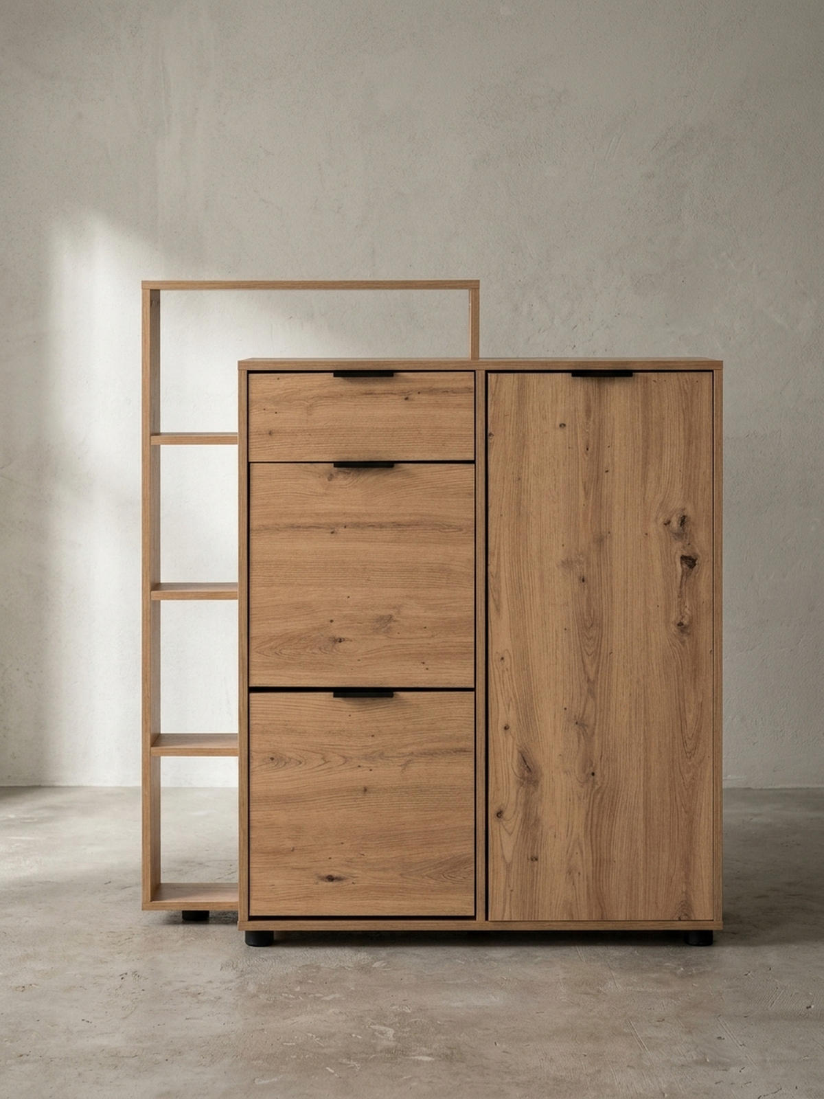 SCHUHSCHRANK – Eiche-Dekor, 98x110x30 cm, geschlossen, mit Schublade - Schwarz/Braun, Kunststoff (98/110/30cm) - KADIMA DESIGN