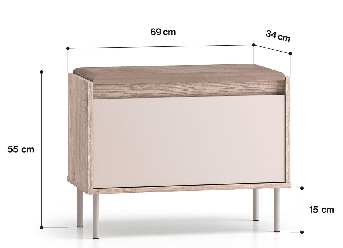 SITZBANK Voco Cashmere / Eiche Cremona Terrakotta 69 / 34 / 55cm - Kaschmir/Hellbraun, Holz/Holzwerkstoff (69/55/34cm) - Feldmann-Wohnen
