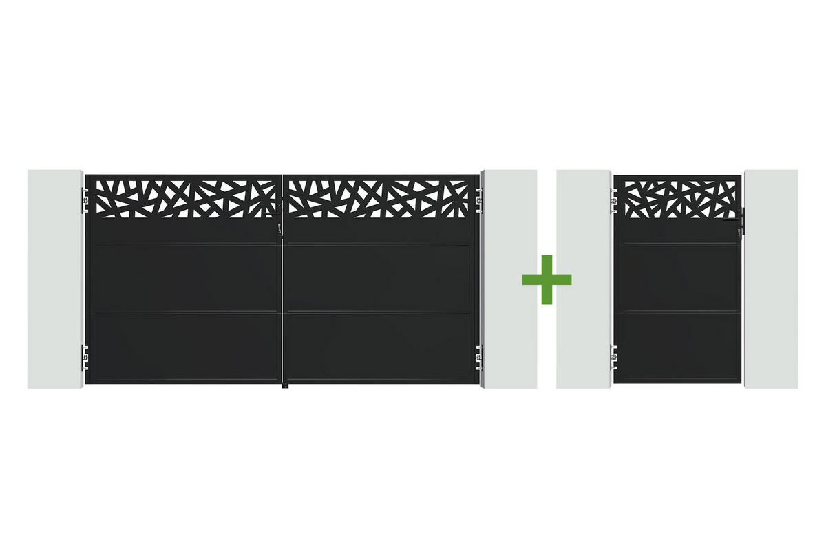 DREHTORPAKET Nali Ruivo Mattschwarz 3m H.160cm + TOR 1m H.160cm - Schwarz, Metall (293/160cm) - Casanoov