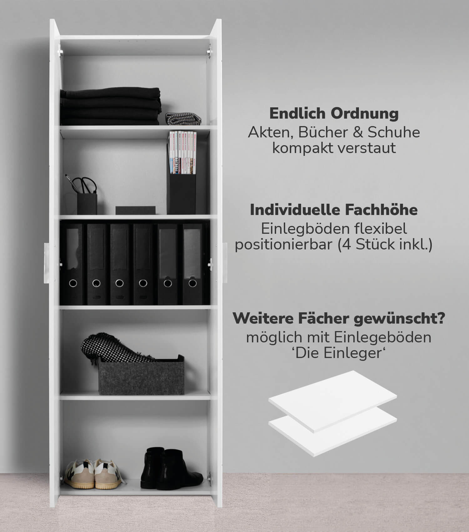 MEHRZWECKSCHRANK Der Lange - Weiß, Holzwerkstoff (60/180/34cm) - Mokebo