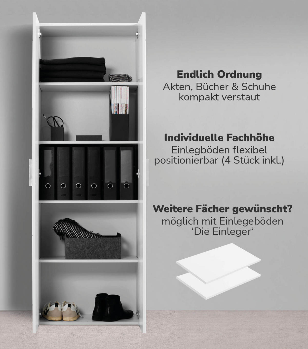 MEHRZWECKSCHRANK Der Lange - Weiß, Holzwerkstoff (60/180/34cm) - Mokebo