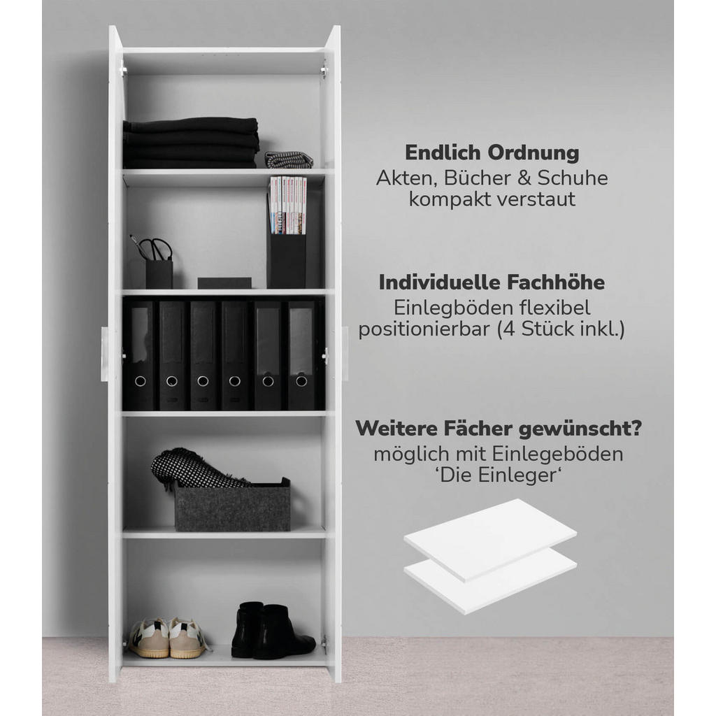 Thumbnail - Mokebo Mehrzweckschrank, Weiß, Holzwerkstoff, 4 Fächer, 60x180x34 cm, Waschküche, Mehrzweckschränke