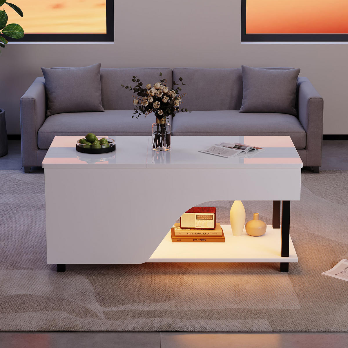 COUCHTISCH höhenverstellbar, Stauraum & Metallgestell, 50/100/46 cm, Spanplatte - Weiß, Holzwerkstoff/Metall (100/50/46cm) - EVRYAE