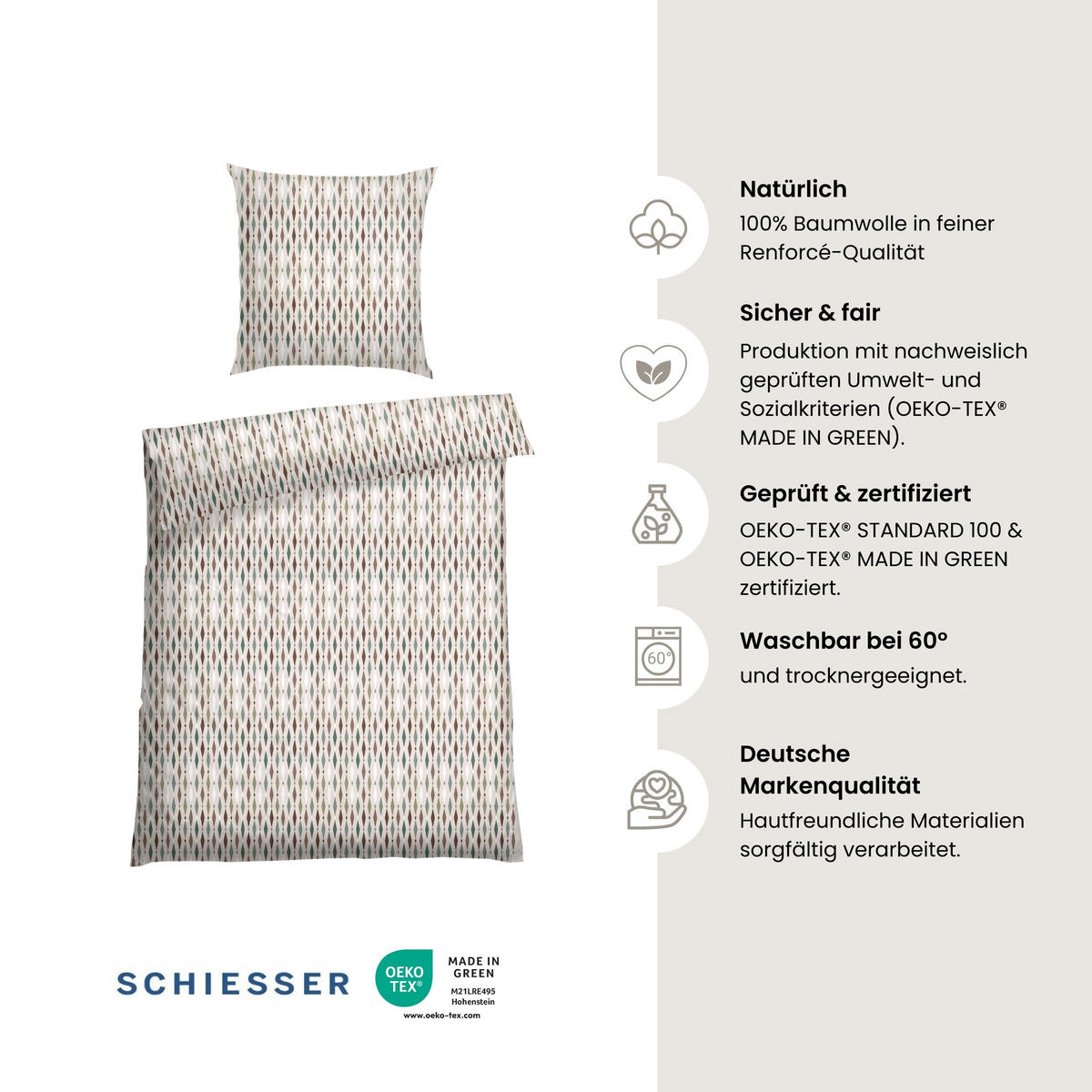 BETTWÄSCHESET Lotta - Renforcé - 2-teilig - 155 x 220 cm - Mint - Mintgrün, Textil (155/220cm) - SCHIESSER