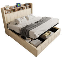 POLSTERBETT 160x200 cm Beige LED USB Stauraum Hydraulik - Beige, Holzwerkstoff - FLIEKS