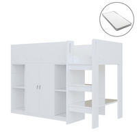 HOCHBETT 90/200 cm Weiß mit Stauraum Schrank und Regalen mit Matratze - Weiß, Holzwerkstoff (90/200cm) - OKWISH