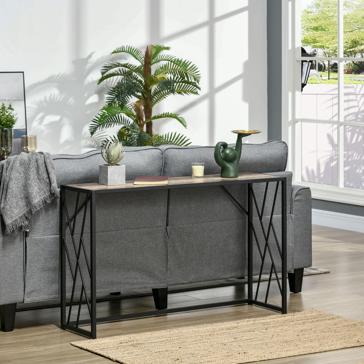 KONSOLENTISCH, Flurtisch mit Stahlbeine, 120 x 35 x 75 cm Braun - Braun, Metall (120/35/75cm) - HOMCOM