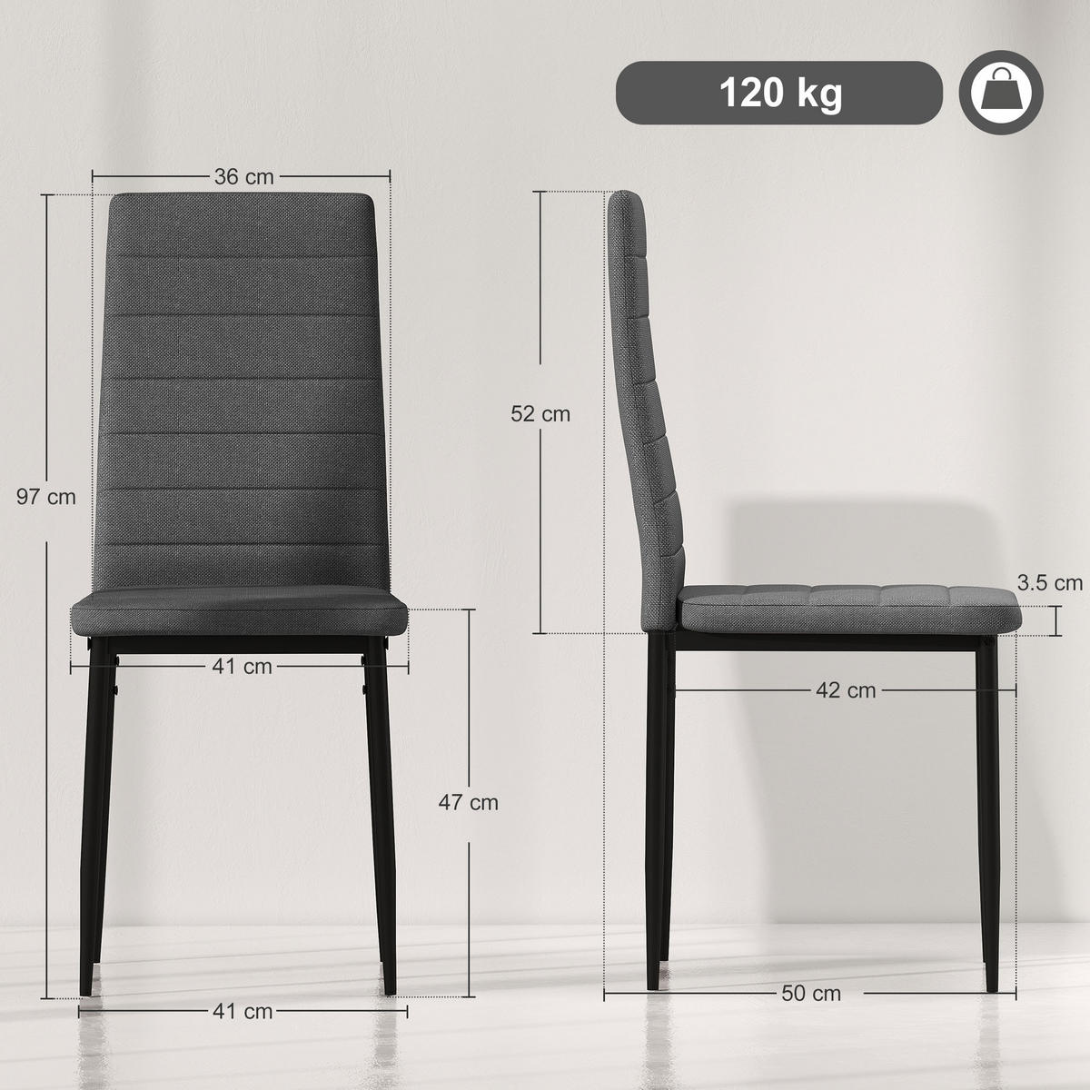STÜHLE Grau 6 Stück - Grau, Textil (41/97/50cm) - GiPP