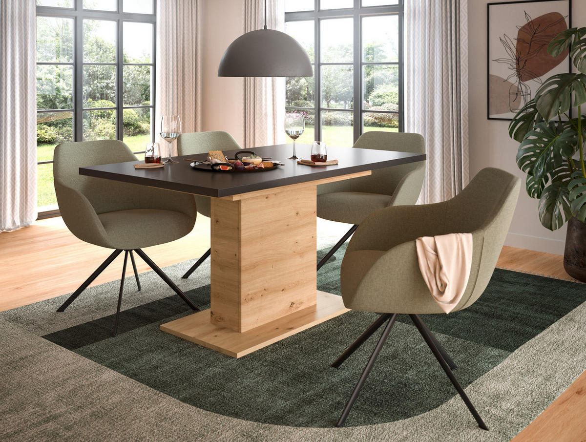 ESSTISCH grau, Eiche Artisan Küchentisch ausziehbar 150 - 190 cm - Eiche Artisan/Grau, Holzwerkstoff/Metall (150/90/76cm) - Inn.Furn