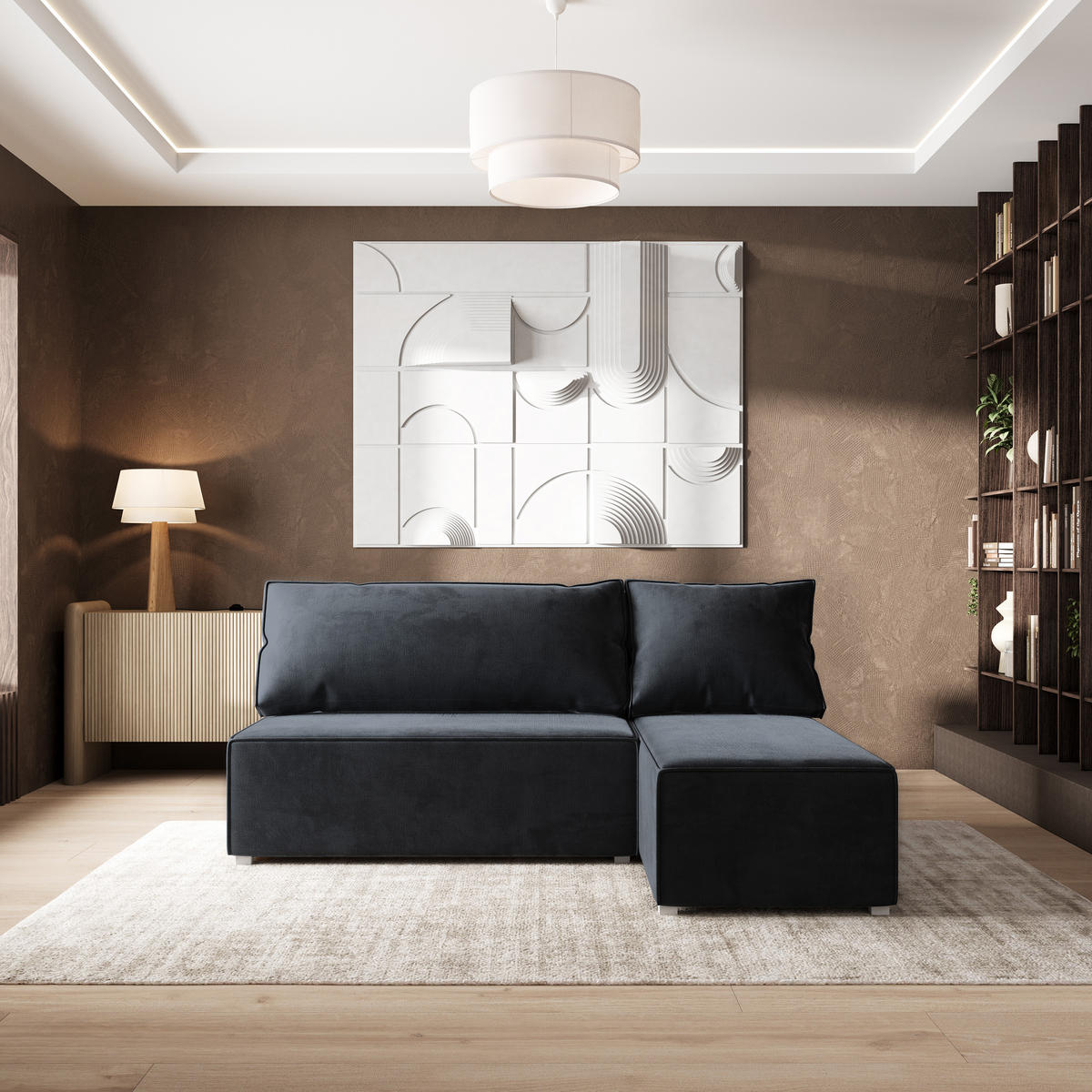 ROHOVÁ SEDAČKA BRISO černá - šedá/černá, dřevo/textil (200/140cm) - MASSENO