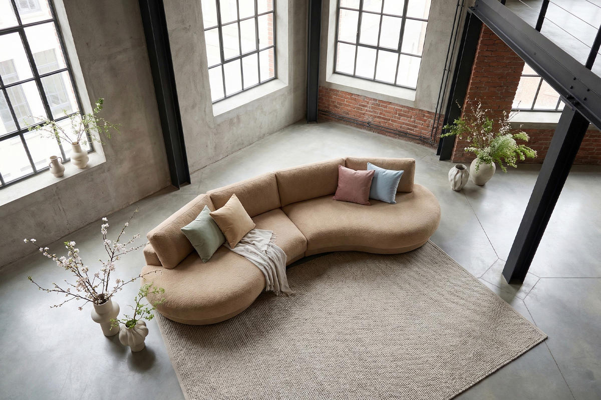 BIG SOFA PADANA Cremeweiß Flachgewebe - Creme/Schwarz, Kunststoff/Textil (410/86/166cm) - KAWOLA