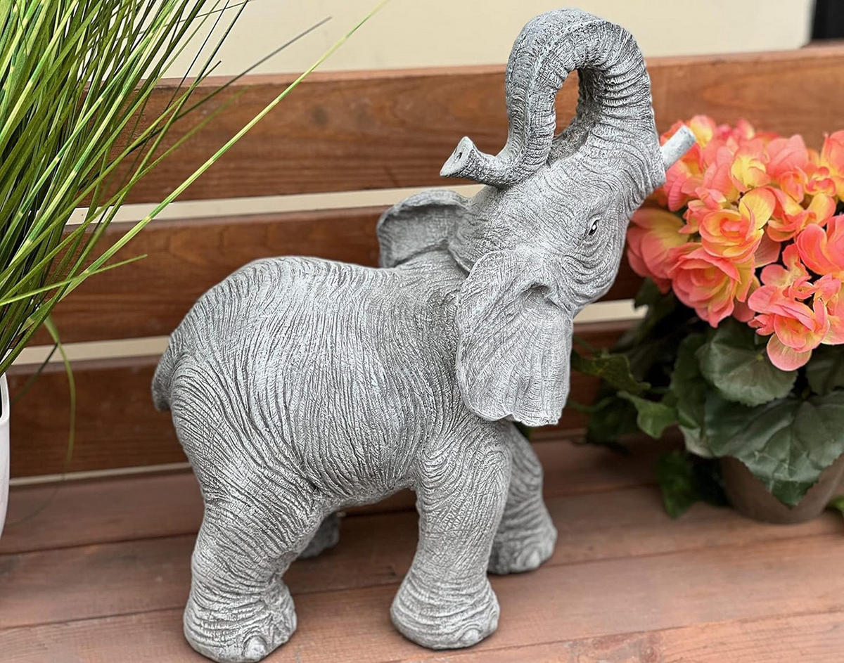STEINFIGUR Elefant frostfest wetterfest Steinguss massiv - Grau, Stein (15/30/27cm) - stoneandstyle