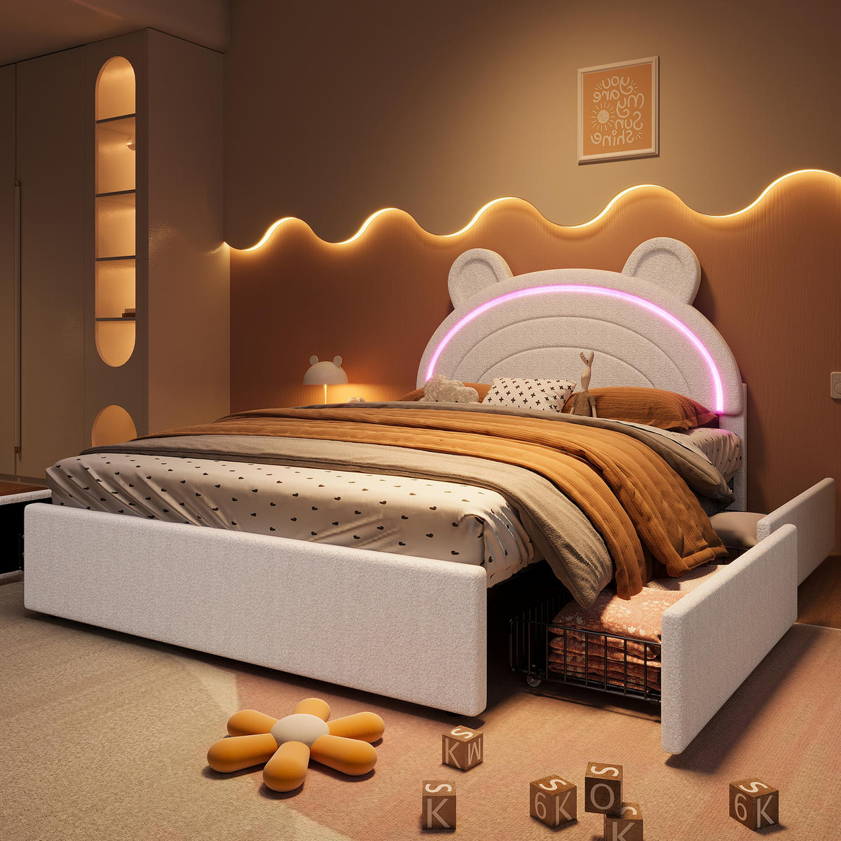 KINDERBETT 140/200 cm Beige - Beige, Textil