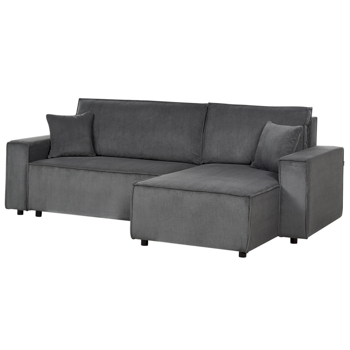 2-SITZER-ECKSOFA Cord graphitgrau rechtsseitig mit Schlaffunktion Abacka - Schwarz/Grau, Textil (247/147cm) - Beliani