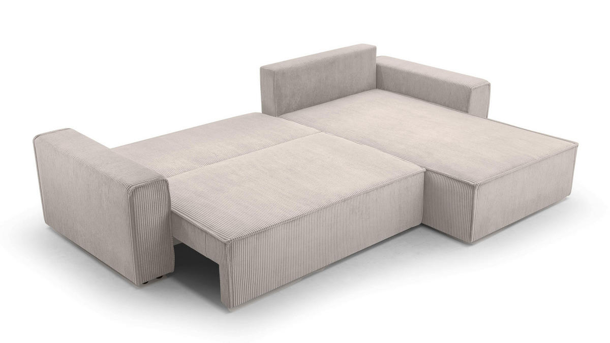 ECKSOFA L Form Cedria Zartweiß 287/145/85 cm mit Schlaffunktion - Creme/Schwarz, Kunststoff/Textil (287/145cm) - AX Living