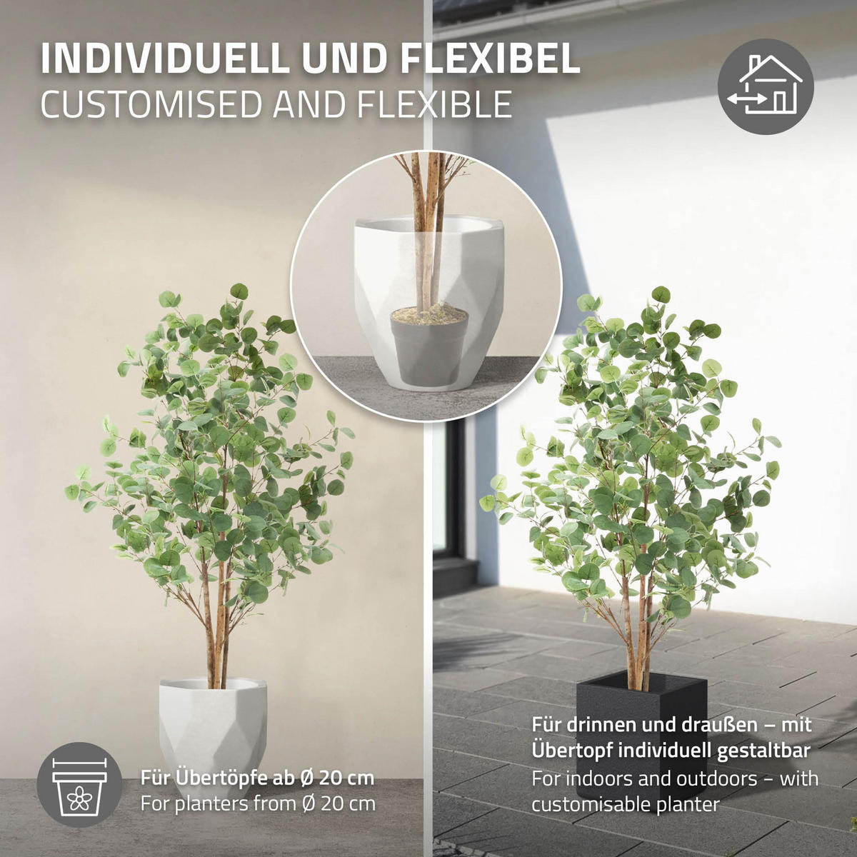 KUNSTPFLANZE Eukalyptus - Anthrazit/Grün, Holz/Kunststoff (150cm) - ML-DESIGN
