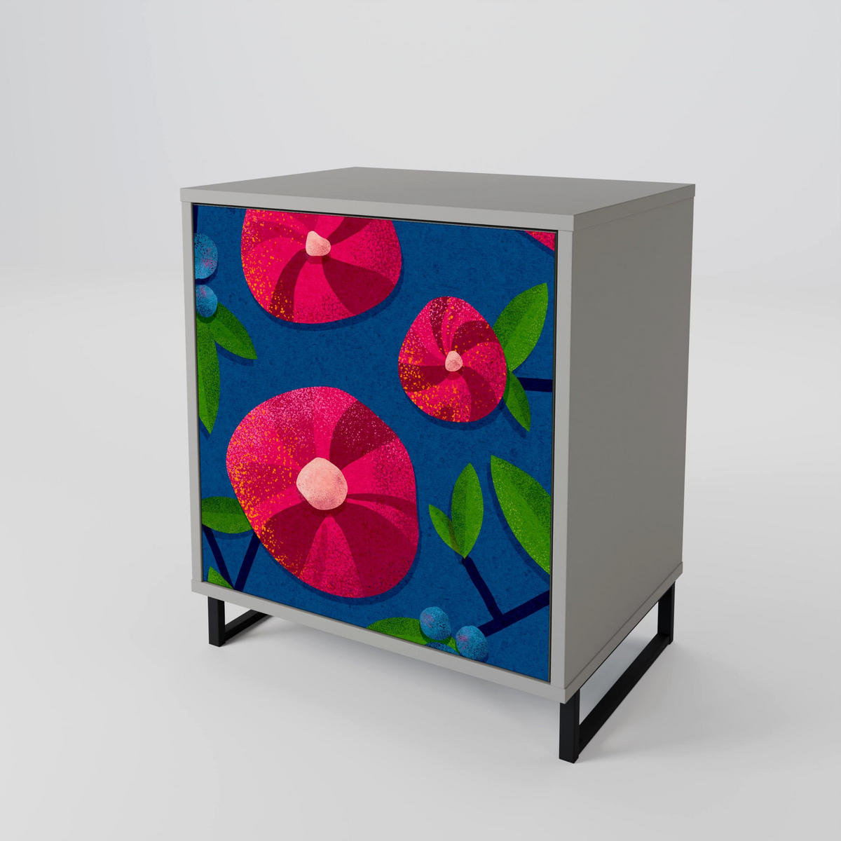 SIDEBOARD SPRING THOUGHTS, Grau, 57,5x42x70,5 cm, Schwarze Metall-Sternfüße - Multicolor/Schwarz, Holzwerkstoff/Metall (57.5/70.5/42cm) - SpaceRebels