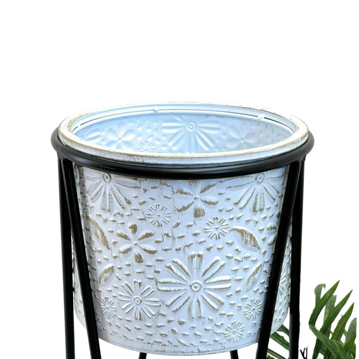 BLUMENHOCKER mit Topf Metall Schwarz/Weiß 24/24/50 cm - Schwarz, Metall (24/50/24cm) - DanDiBo