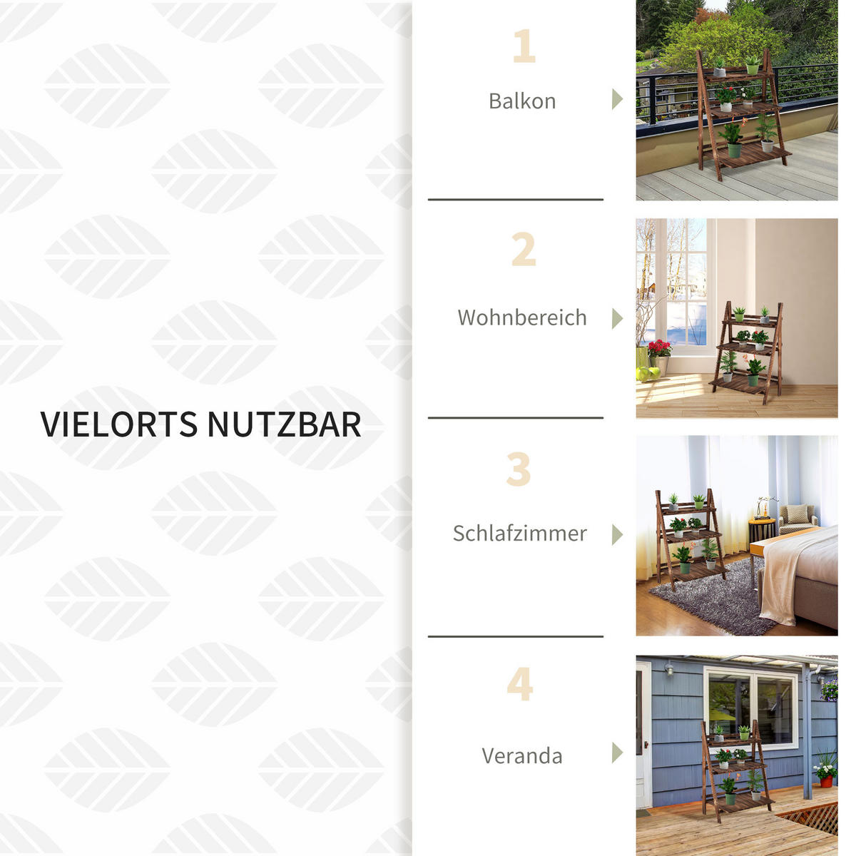 PFLANZENTREPPE Blumentreppe Blumenregal Pflanzregal, 5 Stufen, Tannenholz, Verkohlt - Dunkelbraun, Holz (37/93/80cm) - Outsunny