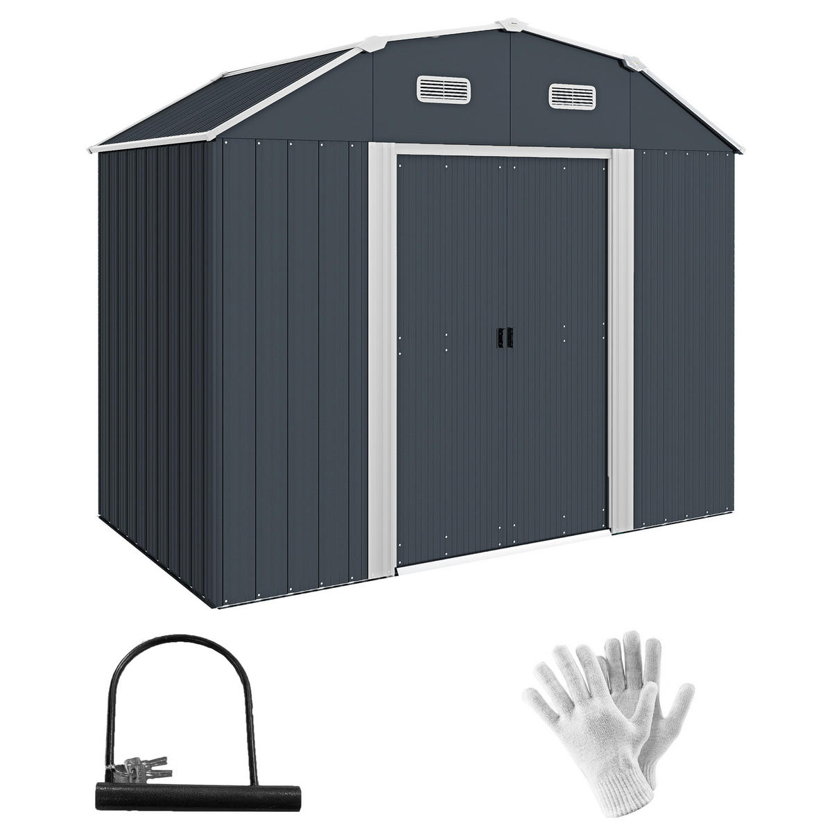 GERÄTEHAUS aus Stahl, 2,7 m² Geräteschuppen mit UV-Schutz, Gartenschrank, Dunkelgrau - Dunkelgrau, Metall (132/198.5/238cm) - Outsunny